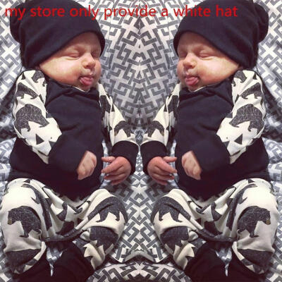 

Attention This Listing only provide a white hat not a black hatToddler Newborn Baby Kids Boy Girl Bear Tops T-shirtPants Out