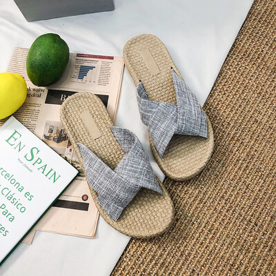 

Korean slippers woman summer cloth face cross belt flat bottom wearing beach cool towing fashion all kinds of anti-skid casual wom