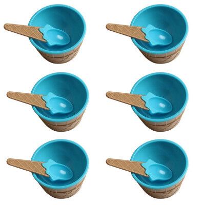 

6Pcs Plastic Children Cute Ice Cream Bowl Spoon Dessert Dining Cup Container