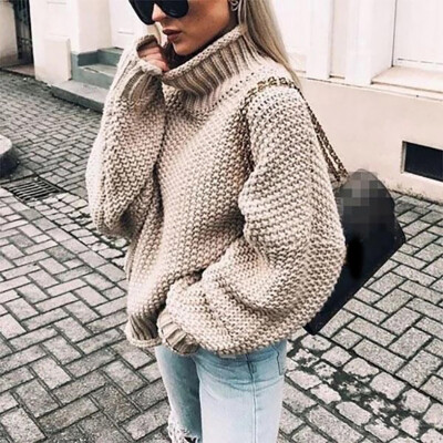 

Womens Casual Long Sleeve Knitwear Sweater Solid Turtleneck Loose Pullover Tops