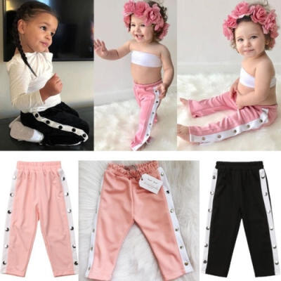 

UK Stock Toddler Kids Baby Girl Rivet Trousers Sport Bottoms Casual Long Pants