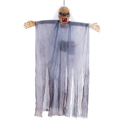 

New Hot Voice Control Cap Gauze Ghost For Halloween Hanging Decoration With Sound And Red Light