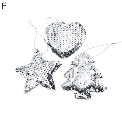 

3Pcs Sequin Hanging Christmas Tree Star Heart Angel Ornament Home Window Decor