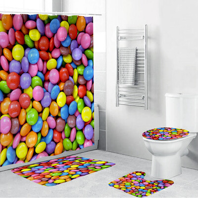 

〖Follure〗4PCS Non Slip Toilet Polyester Cover Mat Set Bathroom Shower Curtain