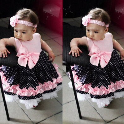 

Children Kids Baby Girls Sleeveless Bow-knot Wave Print Princess Vest Dress