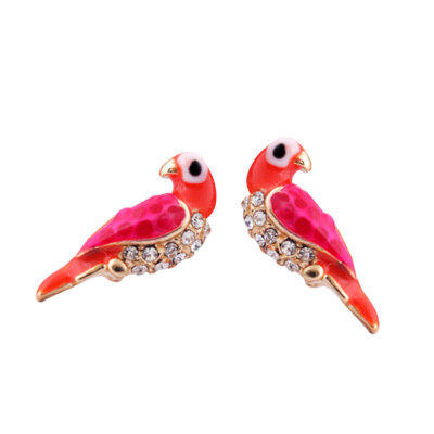 

1 Pair Women Cute Crystal Rhinestone Animal Red Love Bird Parrot Jewelry Enamel Stud Earrings Gift