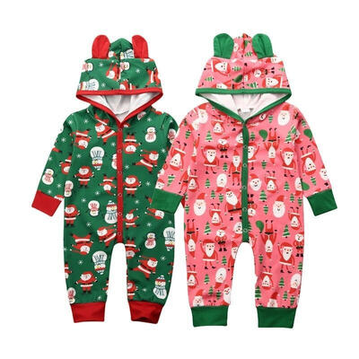

Newborn Baby Girls Boys Christmas Outfits Santa Claus Romper Bodysuit Hooded Jumpsuit Xmas Pajamas Clothing Set 0-18M