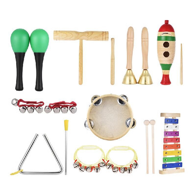 

9pcs Musical Instruments Percussion Toy Rhythm Band Set Glockenspiel Tambourine Maracas Double-barrelled Cylinder for Kids Childre
