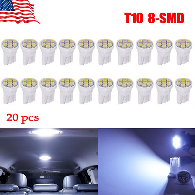 

20PCS Cool White T10 W5W 194 8-SMD Side Wedge License Interior LED Light Lamps