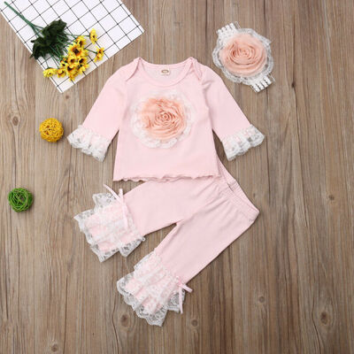 

Newborn Baby Girl Lace 3D Flower Tops Long Pants Sleeping BagHeadband Outfits