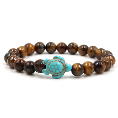 

Green Turquoise Turtle Volcanic Stone White Pine Variety Natural Stone Elastic Bracelet Unisex Pair Bracelet Hot Gift