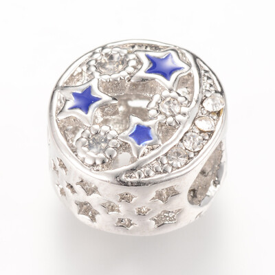

Alloy Enamel European Beads with Rhinestones Large Hole Beads Flat Round Platinum 12x85mm Hole 45mm