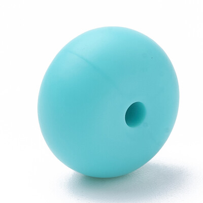 

Food Grade Environmental Silicone Beads Chewing Beads For Teethers DIY Nursing Necklaces Making Flat Round Cyan 14x8mm Hole