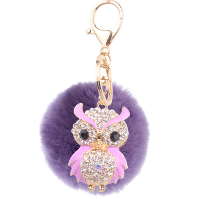 

Car Keychain Handmade Cute Creative Plush Owl Rex Rabbit Hairball Crystal Rhinestone Jewelry Bag Pendant