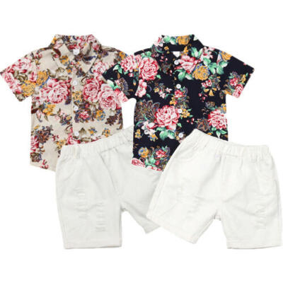 

2PCS Toddler Baby Boys Floral Outfits T-Shirt TopsWhite Pants Kids Clothes Suit