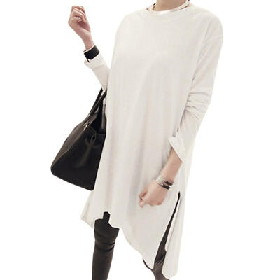 

Autumn Women T-shirt Dress O-neck Loose Blouse Pure Color Long Sleeve Tops