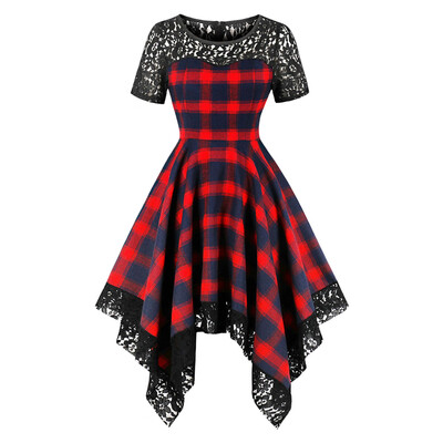 

Lace Insert Plaid Handkerchief Dress