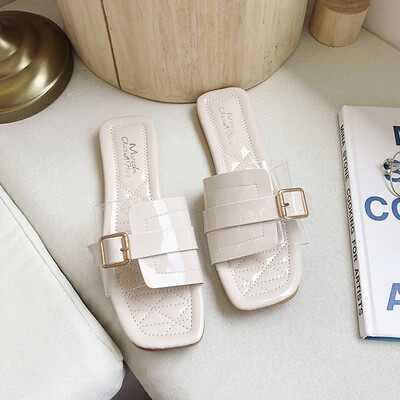 

Slippers women wear 2019 summer version of the new Korean version of the small fresh chic transparent tape word drag