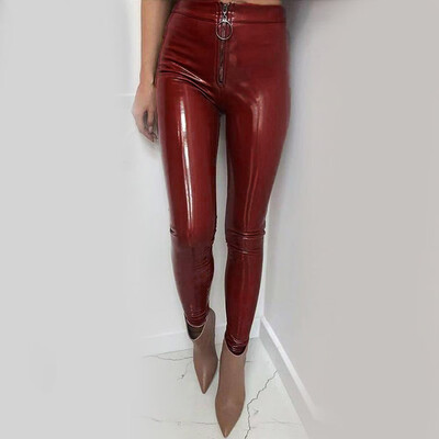 

Women Sexy Faux Pu Leather Leggings High Waist Pants Wet Look Slim Gym Trousers