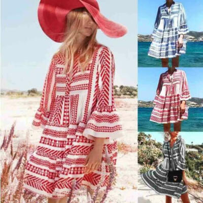 

Women Summer Boho Backless Mini Dress Evening Party Cocktail Beach Sundress AU