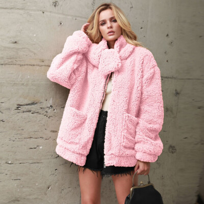 

Tailored Women Casual Solid Faux Fur Pocket Outwear Cardigan Pocket Loose Scarf Coat