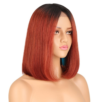 

Noble Lace Front Human Hair Wigs For Women Brazilian Virgin Hair Silky Straight Short Bob Ombre Pink Brick Red Color Remy Wig