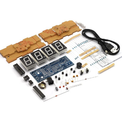

4-digit DIY Digital LED Clock Kit Light Control Temperature Display Transparent Case Red