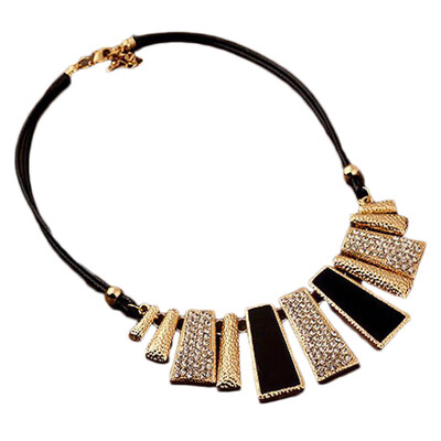 

The Latest European&American Style Exaggerated Geometric Aesthetic Drip Rhinestone Leather Cord Necklace