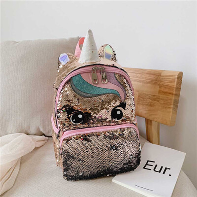 

New 8 Colors Women Girls Unicorn Sequin Fluffy Backpack Plush School Bag Handbag Kids
