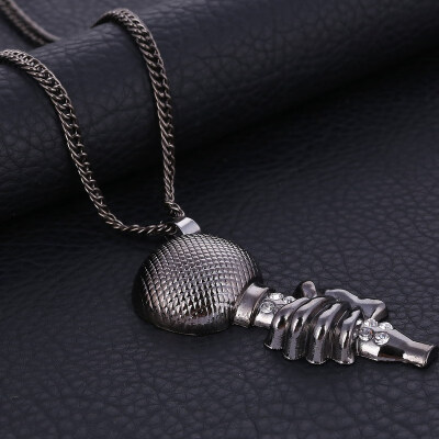 

Rock Rapper DJ Night Club Long Chain Jewelry Microphone Necklaces & Pendants Gold Color Rhinestone Men Necklace Gift