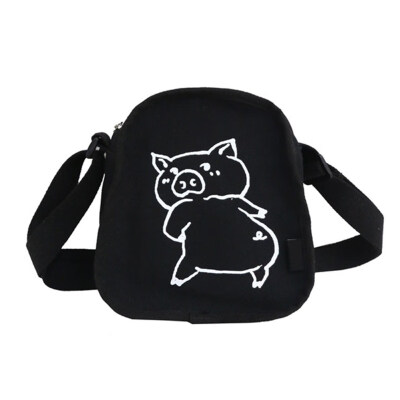 

Women Summer Cartoon Cute Pig Print Canvas Crossbody Pouch Single Shoulder Bag