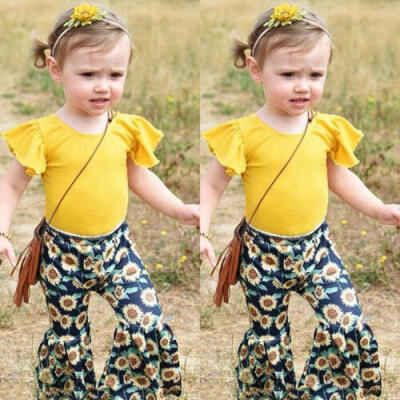 

Toddler Baby Girl Clothes Outfits Tops T-shirtFloral Wide Leg Casual Long Pants