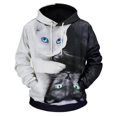 

LM807012 Autumn Black cat&white cat Digital Printing Men Hooded Hoodies Windbreaker Jacket 3d Sweatshirt