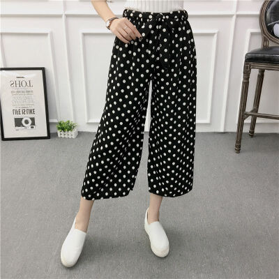 

Fashion Womens Elegant Striped Split High Waisted Belted Loose Wide Leg Pants