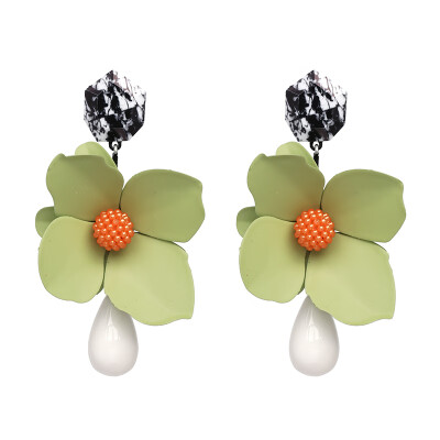 

JURAN 2019 new Trendy Metal Green Flower Earrings For Wedding Bohemian Statement Drop Dangle Earrings For Women Ethnic Jewelry