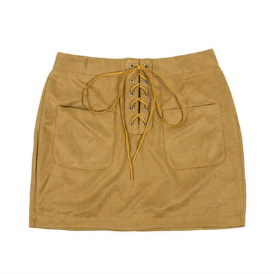 

Sexy Women Leather Suede Bandage High Waist Party Skinny Lace Up Mini Skirt