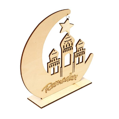 

Wooden Stand Sign Islam Eid Mubarak Ramadan Moon & Star DIY Art Craft Table Ornament Home Desktop Decoration