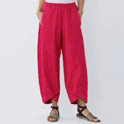 

Tailored Fashion Womens Casual Solid Pocket Elastic Waist Loose Linen Pants Trousers