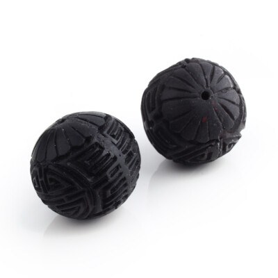 

Handmade Cinnabar Beads Carved Lacquerware Round Black 16x15mm Hole 2mm