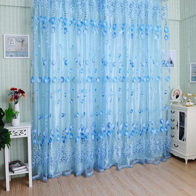 

Tulip Flower Yarn Sheer Window Curtain Beads Door Scarf Drapes for Bedroom