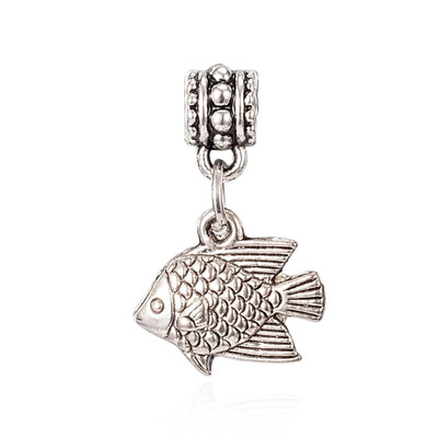 

Tibetan Style Alloy European Dangle Pendants Fish Antique Silver 28mm Hole 45mm