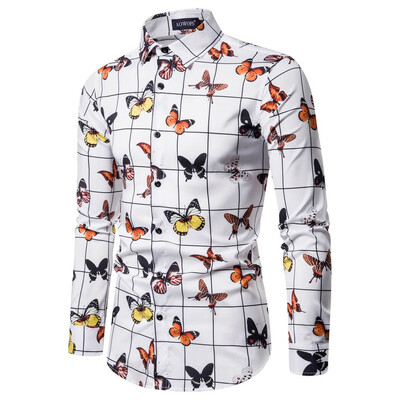 

Toponeto Mens Ethnic Style Vintage Printing Slim Long Sleeve Dress Shirt Blouse Tops
