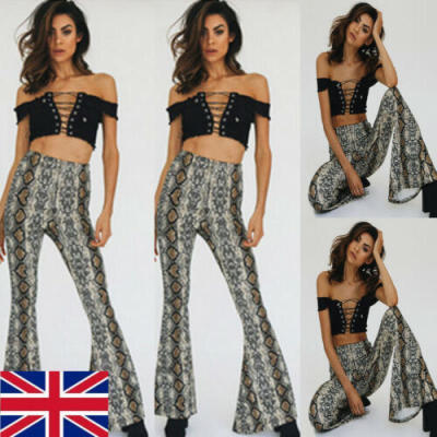 

UK Women Bell Bottoms Flare Trousers High Waist Stretch Retro Snake Long Pants