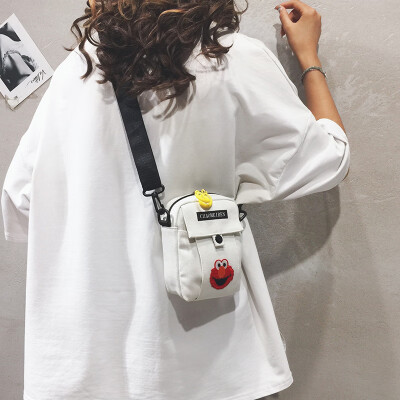 

Net red small bag female bag new 2019 Korean version of Harajuku student canvas bag Sesame Street Messenger bag girl ins