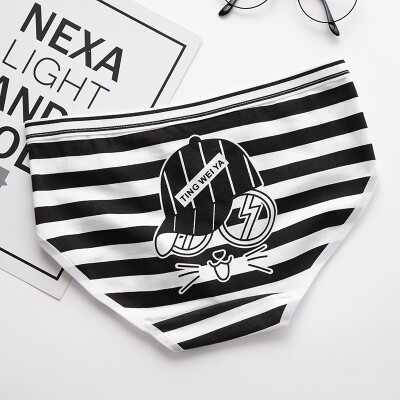 

Underwear Women Girls Simple Black And White Cute Cartoon Underwear In The Waist Breathable Briefs Panties