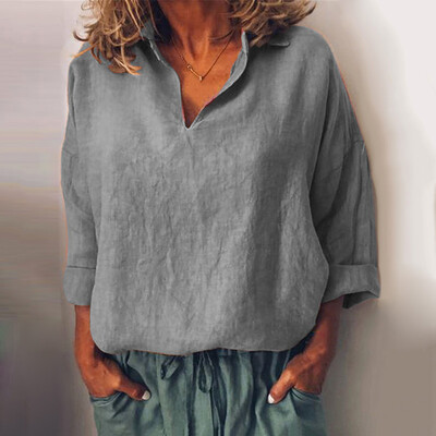 

Women Loose Baggy Shirt Solid Long Sleeve Tops Casual Pullover Plus Size Retro