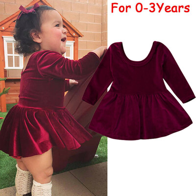 

Newborn Baby Girl Velvet Princess Dress Party Pageant Dress Long Sleeve Sundress