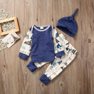 

Newborn Baby Boys Cotton Top Long Sleeve T-shirt Pants Hats Outfit Set Clothes