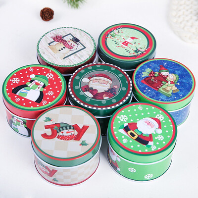 

Christmas Portable Round Tin Case Decorative Printed Candy Gift Box Storage Container