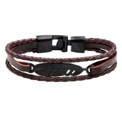 

Braided Wristband Cuff Punk Men Women Bracelet Bangle Faux Leather Metal Feather